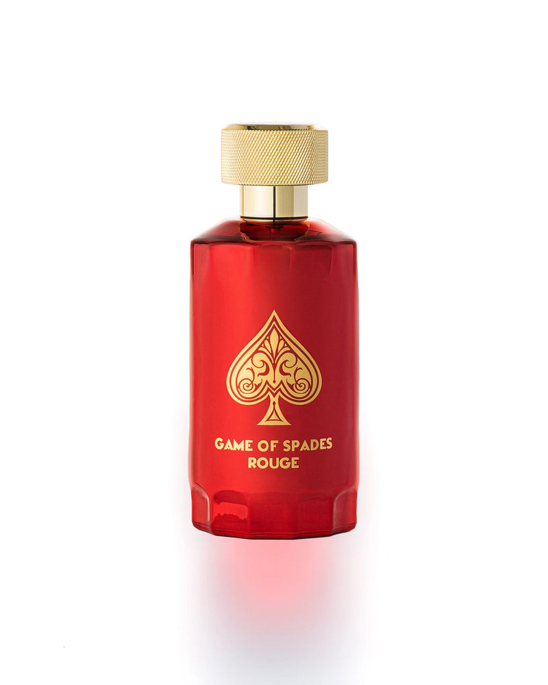 Jo Milano Game of Spades Rouge perfume bottle, 3.4 oz, with elegant packaging and deep red accents, showcasing a luxury fragrance.