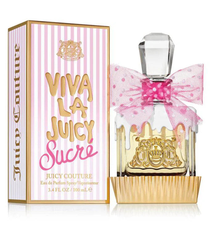 Viva La Juicy Sucre 3.4oz Eau de Parfum by Juicy Couture, featuring the signature bottle design and elegant packaging.