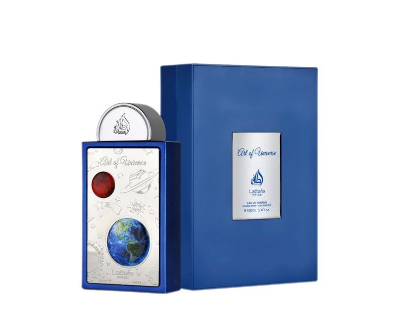 Art of Universe 3.4oz EDP perfume by Lattafa, featuring a sleek bottle with elegant design for women and men.