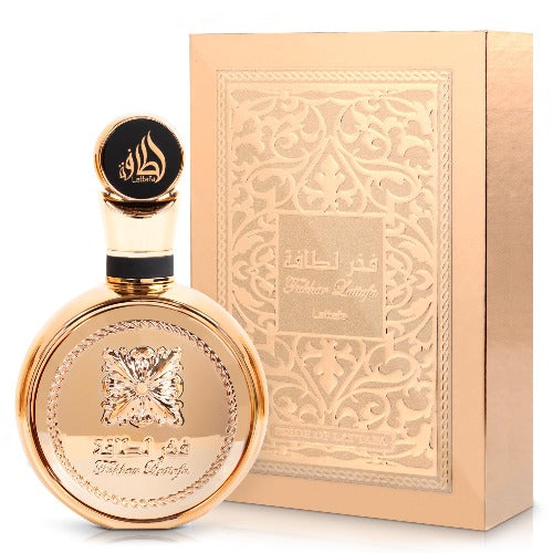 Decant sample of Lattafa Fakhar Gold perfume by Pertinacia LLC, featuring luxurious gold scent, 3/4 oz bottle.
