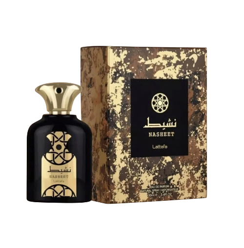 Lattafa Nasheet Eau De Parfum 3.4 oz by Pertinacia Perfume, featuring a sleek bottle with elegant design and fragrance details.