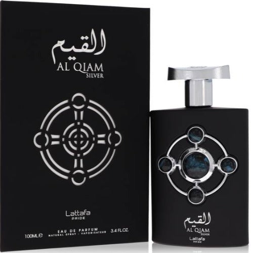 Lattafa Pride Al Qiam Silver Eau De Parfum bottle with sleek silver design, representing a luxurious fragrance by Lattafa.