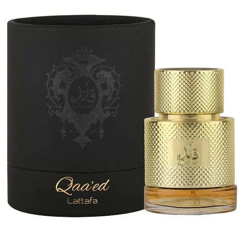 Lattafa Qaa'ed Eau De Parfum 3.4oz unisex bottle by Pertinacia LLC, with sleek packaging and elegant design.