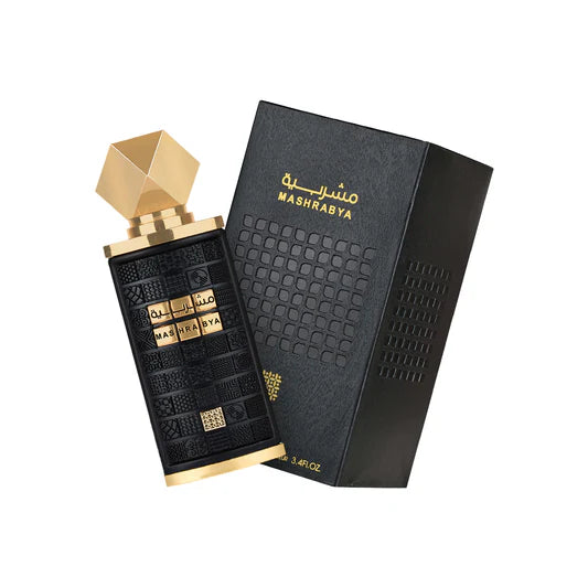 Mashrabya Lattafa perfume bottle by Pertinacia LLC, 3.4oz, elegant glass container with intricate design.