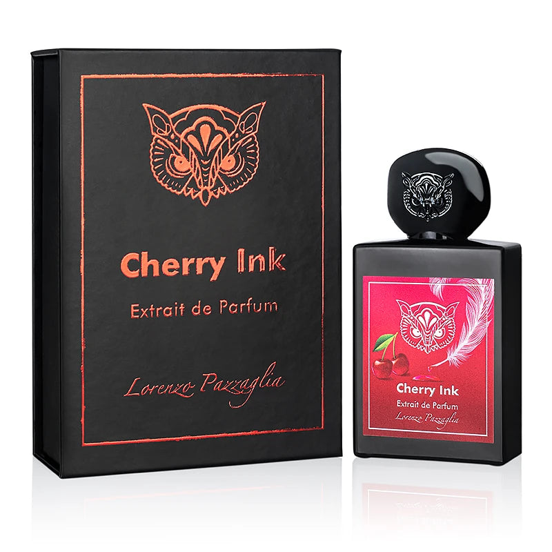 Cherry Ink 50ml perfume bottle by Lorenzo Pazzaglia, with a sleek design and cherry-inspired details.