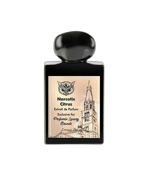 Lorenzo Pazzaglia Narcotix Citrus perfume bottle from Pertinacia Perfume, 1.7oz with citrus-themed design and elegant packaging