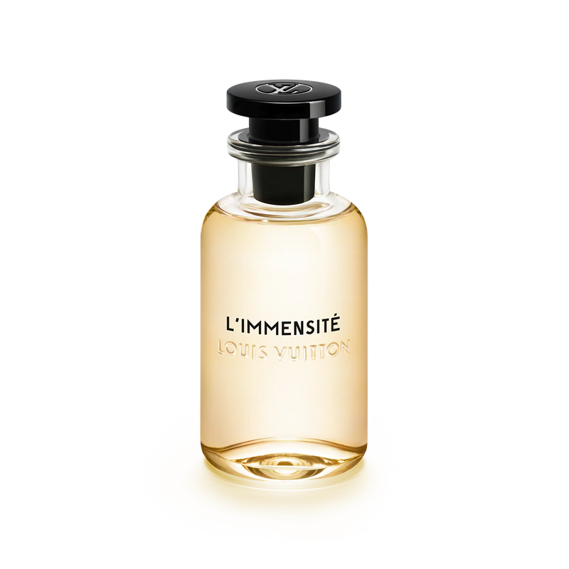 3ml Louis Vuitton L'Immensite perfume decant sample by Pertinacia LLC, showcasing the fragrance bottle and branding.