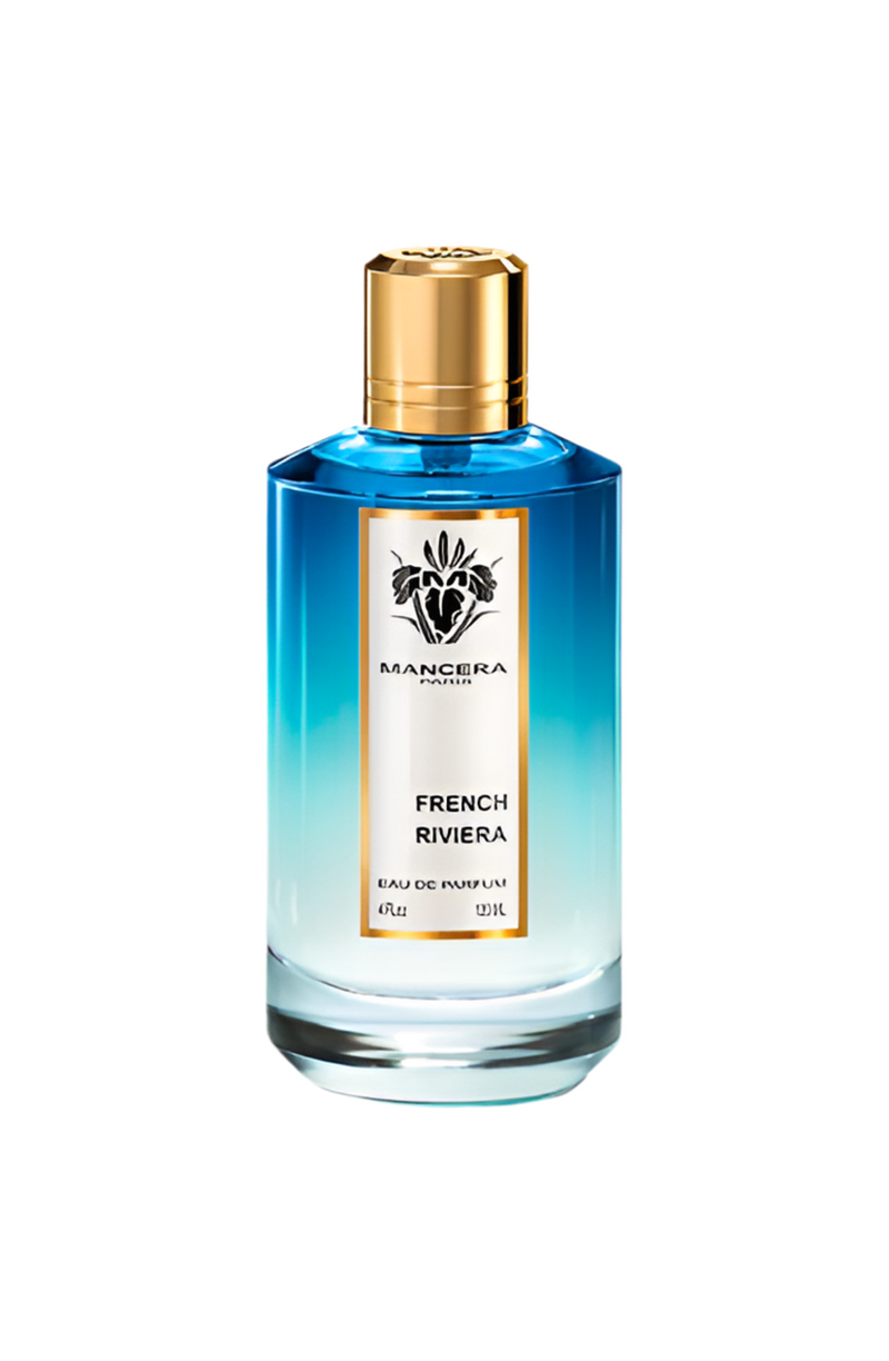 Mancera French Riviera perfume by Mancera, 4oz bottle, elegant fragrance with floral citrus notes, displayed on a neutral background.