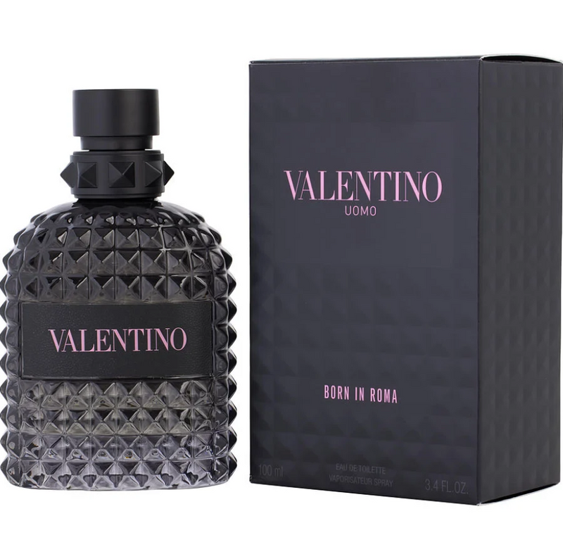 Pertinacia Perfume Valentino Uomo Born in Roma men's fragrance bottle, 3.4oz, elegant packaging for men.