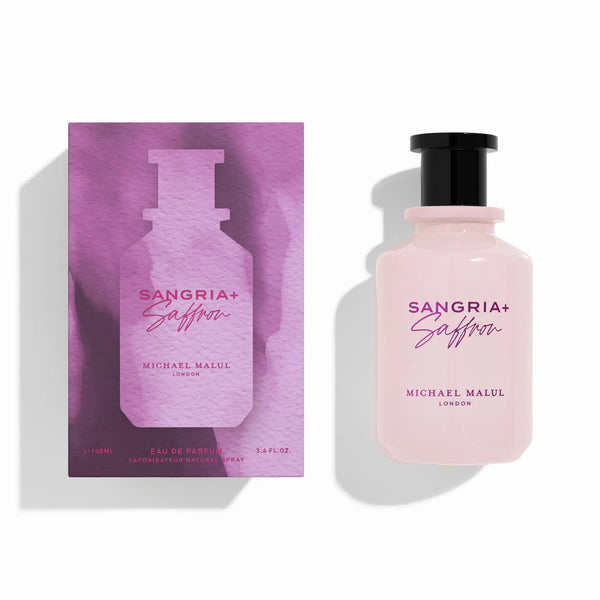 Michael Malul Sangria + Saffron 3.4oz perfume bottle from Pertinacia Perfume, showcasing the elegant packaging and design.
