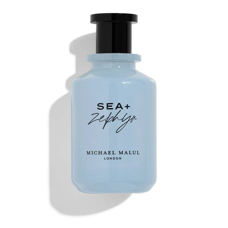 Michael Malul Sea + Zephyr 3.4oz Eau de Parfum by Pertinacia Perfume, featuring a sleek bottle and fresh, aquatic fragrance design.