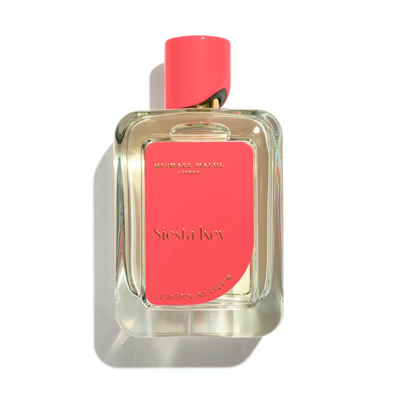 Michael Malul Siesta Key 3.4oz Eau de Parfum bottle, sleek design by Pertinacia Perfume, with a modern, elegant appearance.