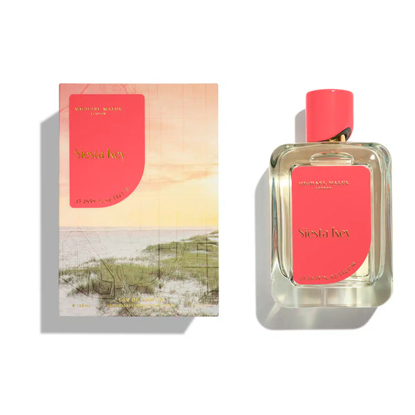 Michael Malul Siesta Key 3.4oz Eau de Parfum bottle by Pertinacia Perfume, featuring a sleek design and elegant packaging.