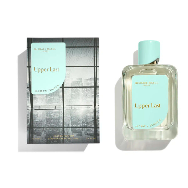 Michael Malul Upper East 3.4oz EDP perfume bottle by Pertinacia Perfume, featuring a sleek design and elegant packaging.