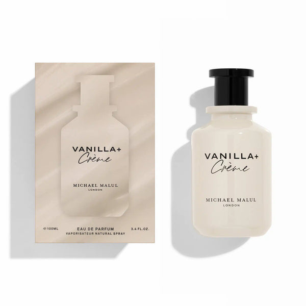Michael Malul Vanilla + Creme perfume by Pertinacia, 3.4oz EDP bottle with elegant packaging and vanilla cream scent.