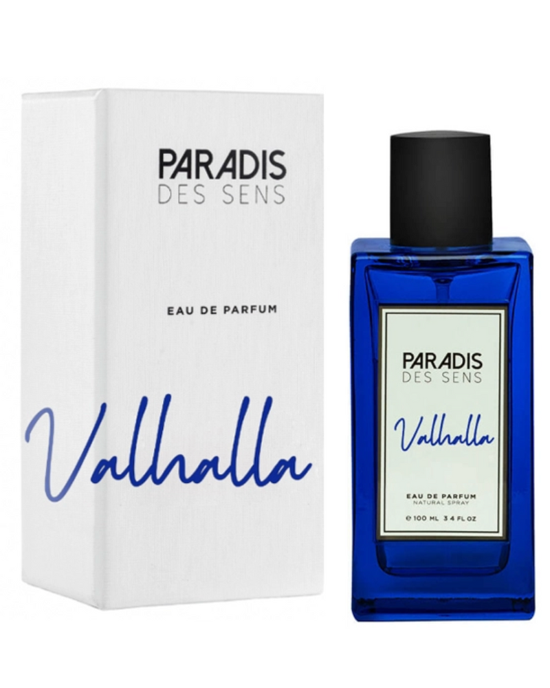 Pertinacia Valhalla Paradis des Sens perfume bottle, 3.4oz, with elegant packaging and fragrance details visible.