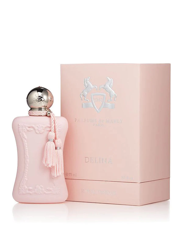 Delina by Parfums de Marly perfume bottle, 2.5 oz EDP, elegant glass design showcasing the luxurious fragrance.