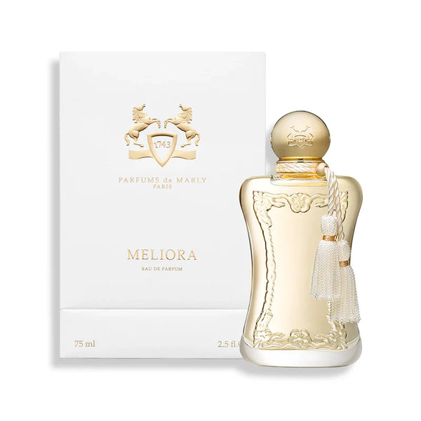 Pertinacia Parfums de Marly Meliora 2.5 oz Eau de Parfum bottle with elegant packaging.