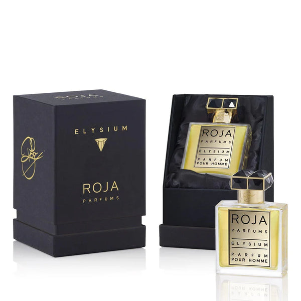 Pertinacia Perfume Elysium Pour Homme by Roja Parfums decant sample in 1.7 oz parfum bottle, showcasing elegant packaging.