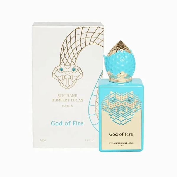 Pertinacia Perfume Stephane Humbert Lucas 777 God of Fire fragrance bottle with dark label and metallic accents.
