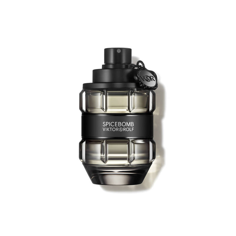 Viktor & Rolf Spicebomb 3 oz Eau De Toilette spray for men, featuring a sleek bottle and spicy fragrance design.