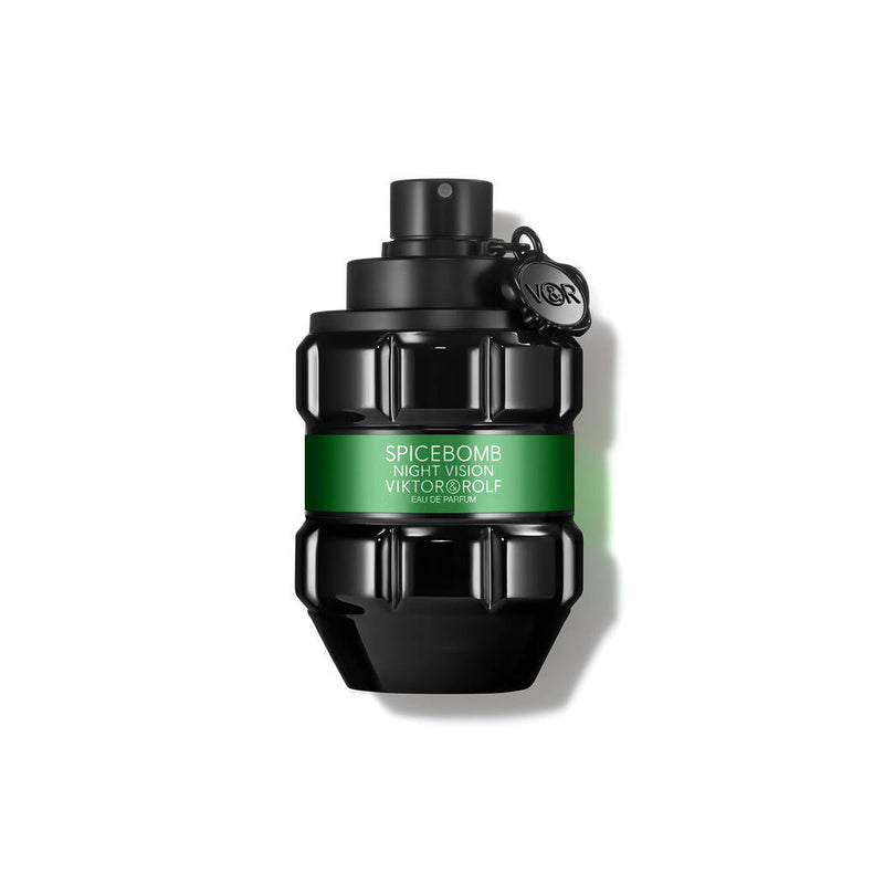Viktor & Rolf Spicebomb Night Vision 3 oz Eau De Parfum spray for men, featuring dark, sleek perfume bottle design.