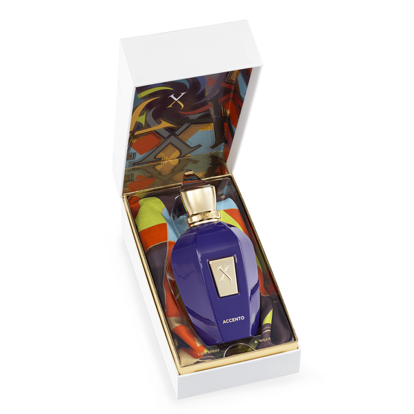 Xerjoff Accento 3.4oz Eau de Parfum bottle by Pertinacia Perfume, elegant fragrance with sophisticated design