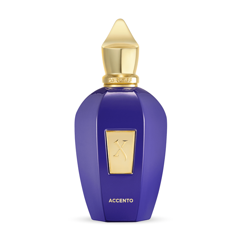 Xerjoff Accento 3.4oz EDP perfume bottle with elegant design, by Pertinacia Perfume, displayed against a neutral background.