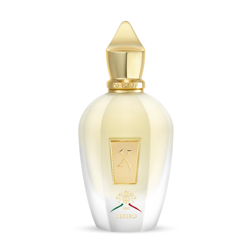 Xerjoff Zefiro 1861 unisex EDP perfume bottle by Pertinacia Perfume, 3.4oz, elegant clear glass with silver cap.