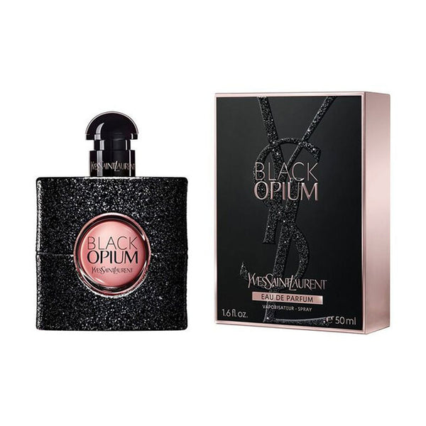 Yves Saint Laurent Black Opium Eau De Parfum 3.4 oz for women in a sleek black bottle with gold accents.