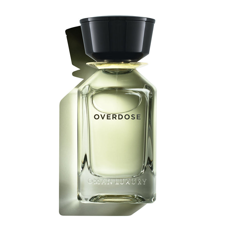 Overdose Omanluxury 3.4 oz fragrance bottle with sleek design, displayed on a plain background.