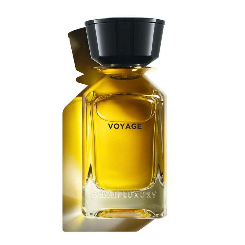 Voyage Omanluxury 3.4 oz fragrance bottle from Online Warehouse, sleek design with a silver cap and transparent glass container.