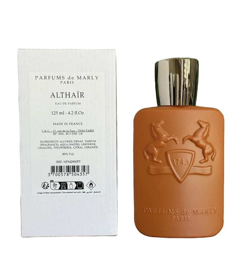 Althair TESTER Parfums de Marly 4.2oz EDP bottle with elegant design, showcasing the luxurious fragrance packaging.
