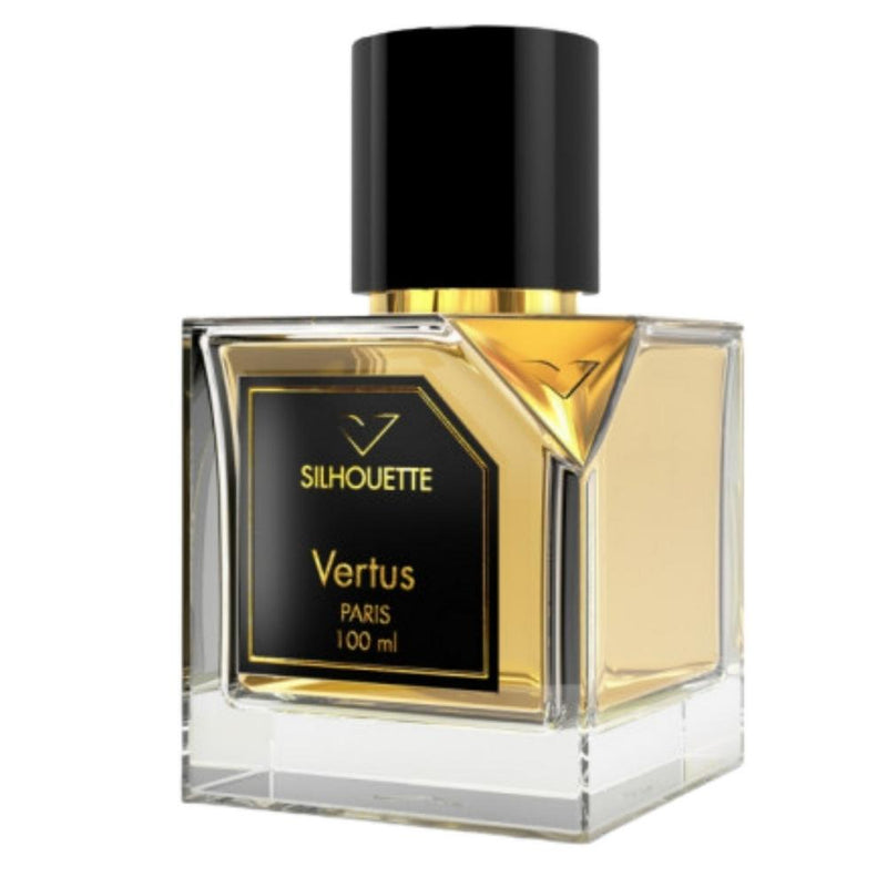 Silhouette Vertus perfume bottle with sleek black design, 3.4 oz cologne for men from Online Warehouse displayed on a white background.