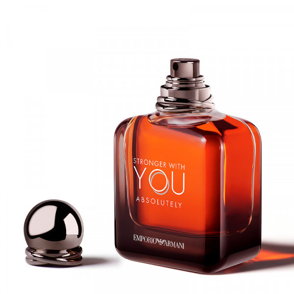 Emporio Armani Stronger With You Absolutely EDP perfume bottle, 3.4oz, with elegant packaging and branding visible.