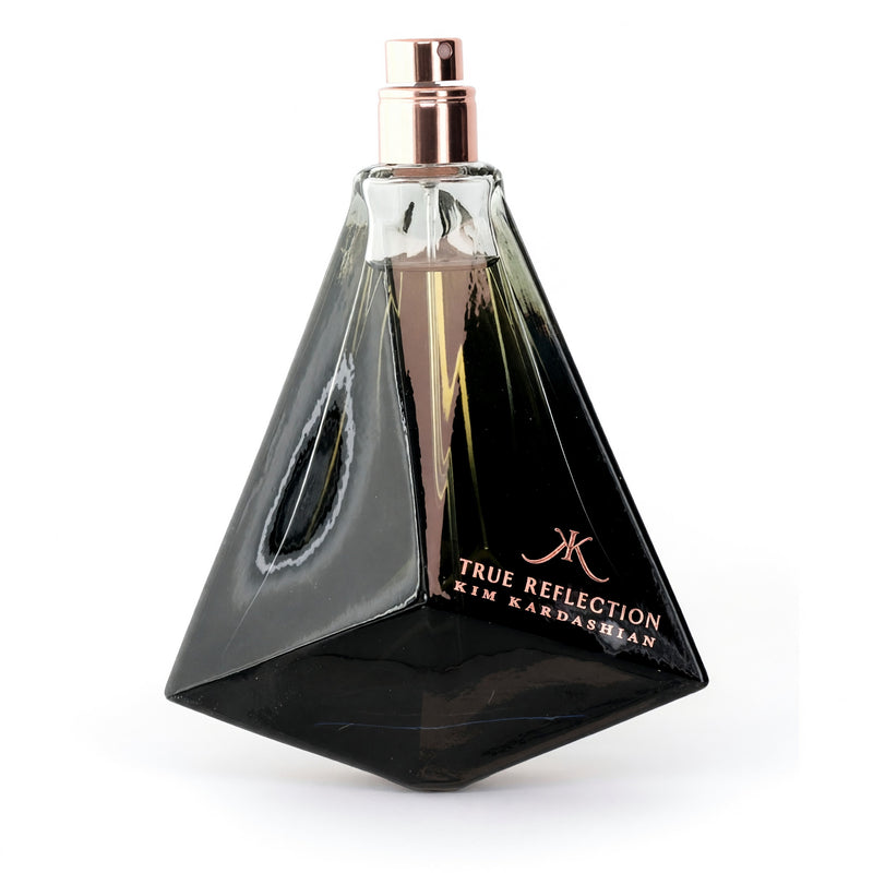 Kim Kardashian True Reflection 3.4 oz EDP tester spray for women, elegant glass bottle with silver accents.