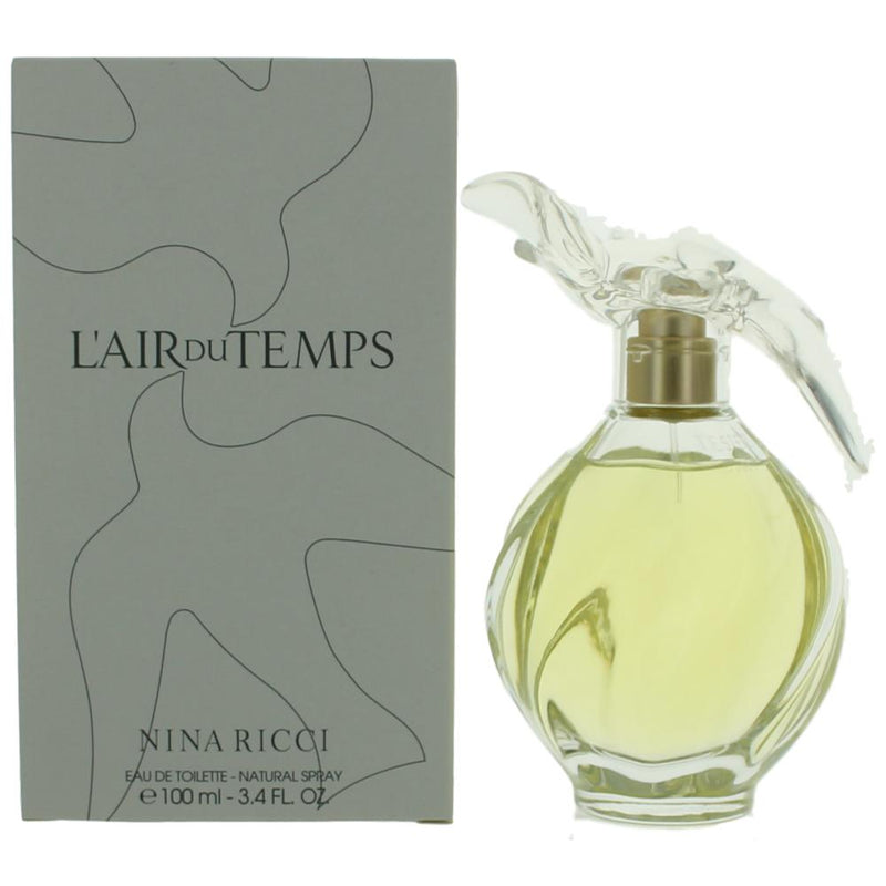 Nina Ricci L'air du Temps 3.4 oz EDT spray for women, tester bottle with elegant floral design and classic packaging.