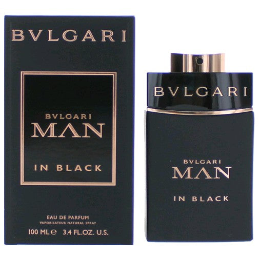 Bvlgari MAN in Black Eau De Parfum spray for men, 3.4 oz, sleek black bottle with silver accents, modern and stylish design