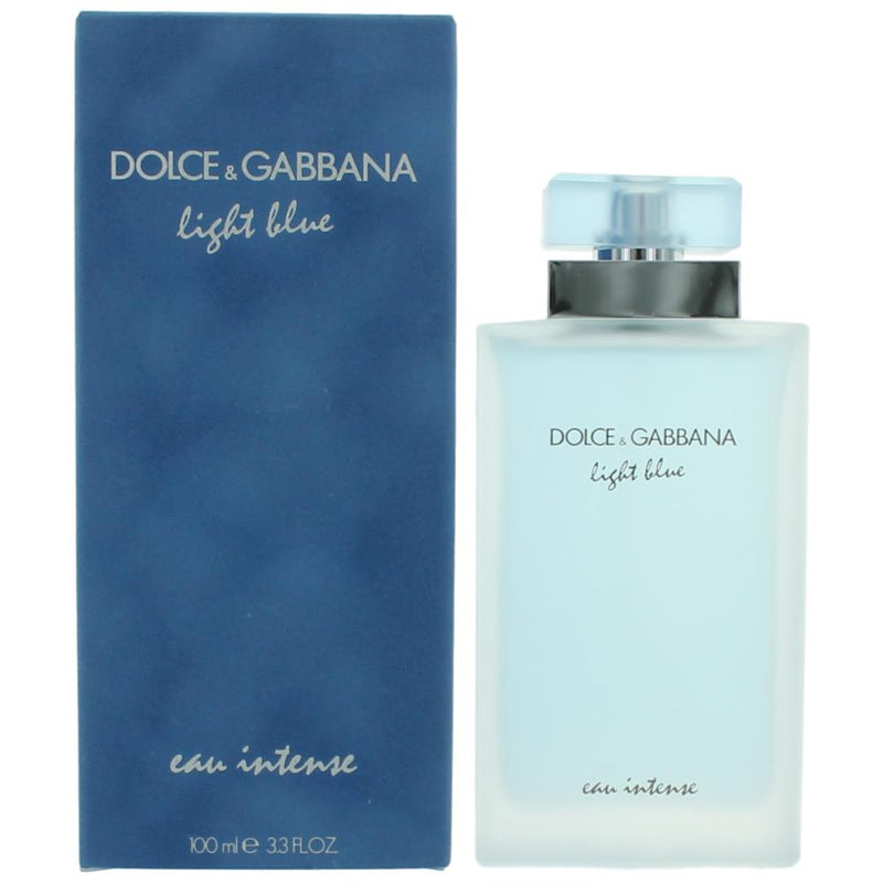 Light Blue Eau Intense by Dolce & Gabbana 3.3 oz Eau de Parfum spray for women with a sleek, elegant bottle.