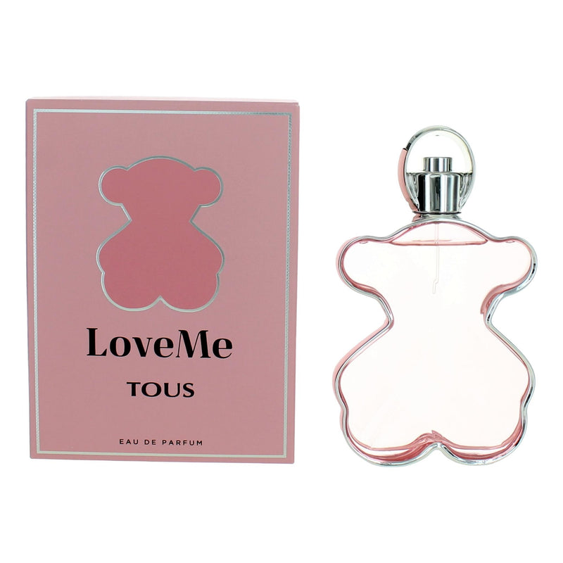 Tous Love Me by Tous 3 oz Eau De Parfum spray for women, featuring a sleek bottle with a silver cap and elegant design.
